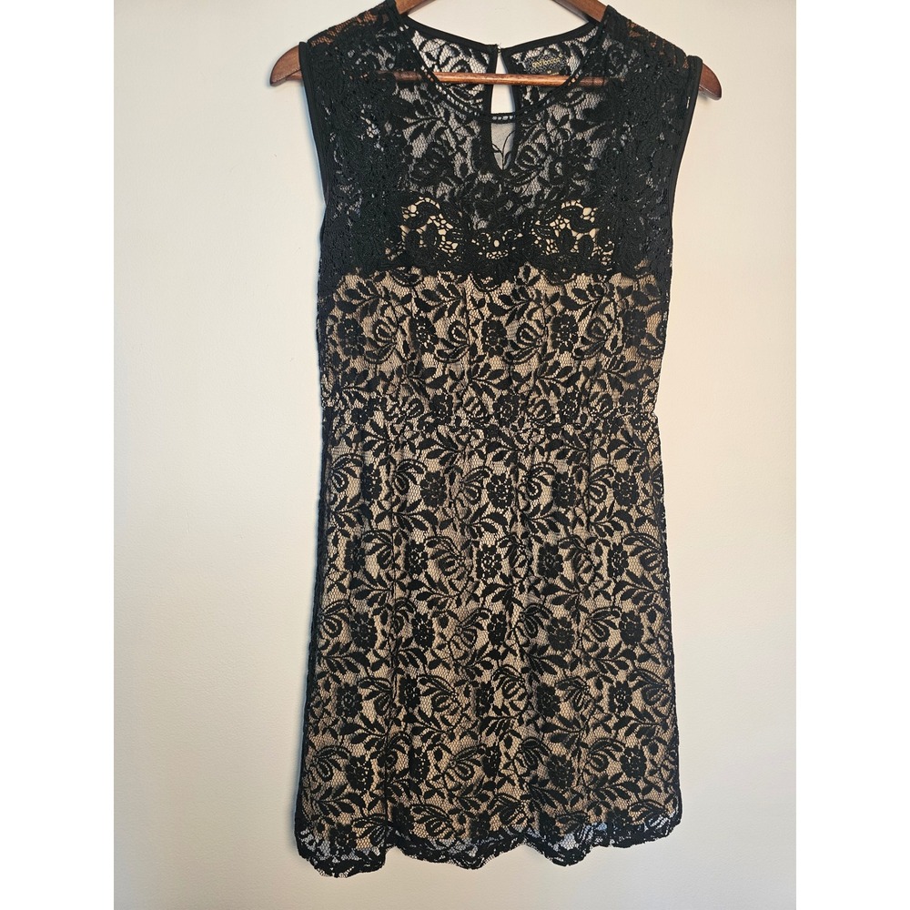 Coquette Red London Lace Mini Dress Womens Medium Black Nude Floral Sleeveless